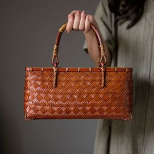 Handmade bamboo woven storage bag, retro bamboo woven tea set bag, tote bag, <b>Chinese</b> style tea <b>dress</b> bag - Product Image 4