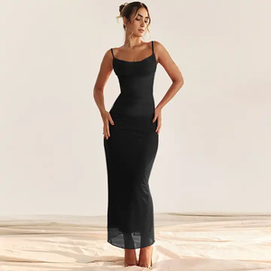 Elegante abito a vita alta e tinta unita senza maniche Slim Fit con spalle <span class=keywords><strong>nude</strong></span> lungo sospeso plissettato - Product Image 4