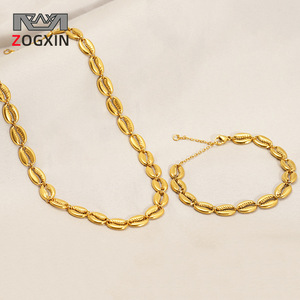 Zogxin Gold Shell Necklace And <b>Bracelet</b> <b>Set</b> Oval Geometric Design For Party Wear - Product Image 2