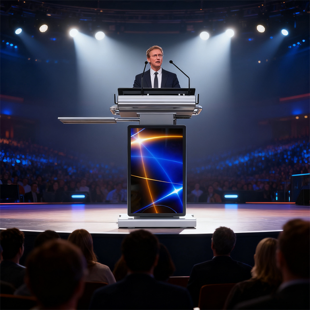 Multimedia Podium Lectern With 21.5-inch Front Screen Smart Podium With Microphone Digital Smart Podium