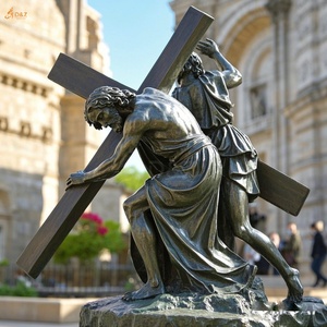 Famosa religione cattolica cristiana statua in ottone gesus 14 stazione nona stazione a grandezza naturale giesus cade terza volta scultura in bronzo - Product Image 5