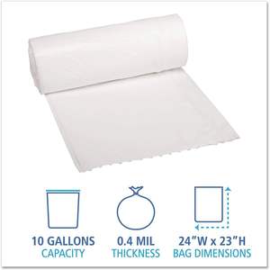 Boardwalk 2423EXH White Plastic Waste Can Liners 8-10gal Capacity 24 <b>X</b> 23.4mil <b>25</b> Bags/Roll <b>20</b> Rolls/CT - Product Image 2
