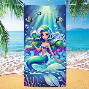 Toalla de Playa de Microfibra con Estampado de Dibujos Animados de Sirena para Niñas, de Secado Rápido - Product Image 1