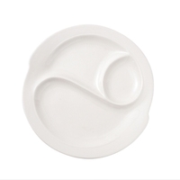 Assiettes de petit-déjeuner en céramique blanche écologiques à double compartiment pour la restauration en gros