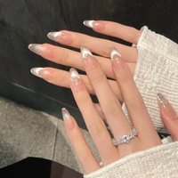 Vente en gros usine Faux ongles à presser en acrylique faits main, effet œil de chat violet, style français, formes amande et carrées, 10 pièces, capsules pour nail art