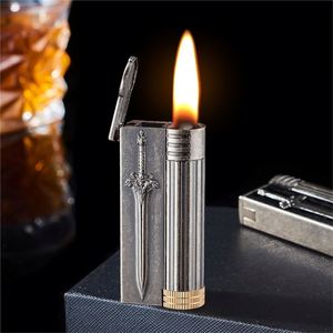 New Embossed Metal Shell Gas Oil <b>Lighter</b> Eco-Friendly Windproof Minimalist Design Cigarette Giveaways Gift Box Wholesale - Product Image 1