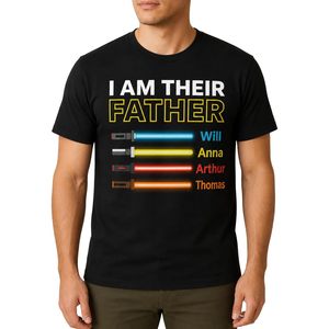 เสื้อยืดพิมพ์ลายส่วนตัว "ฉันคือพ่อของพวกเขา" พร้อมชื่อและสีที่กำหนดเอง ของขวัญสำหรับคุณพ่อจาก Star Wars เสื้อแขนสั้นผ้าฝ้ายสำหรับผู้ชาย - Product Image 1