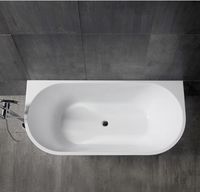 Baignoire de trempage en acrylique autoportante moderne de 1.5/1.6/1.7/1.8m avec tuyau d'évacuation en chrome et robinet coin arrière au mur certifié CE