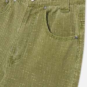 Green Custom Denim Wash <b>Jeans</b> Baggy <b>Fit</b> Subtle Distressed Stacked <b>Jeans</b> Street Style <b>Relaxed</b> Denim <b>Jeans</b> Wide Leg Pants <b>Men</b> - Product Image 6