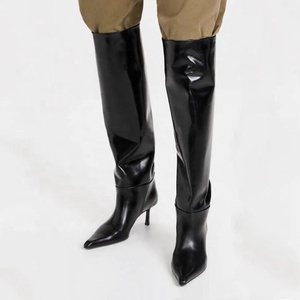 Women Loose Knee High Boots 6.5cm Low Thin Heels <b>Long</b> Booties Denim High-Heeled Ladies Glitter Stiletto Pumps Shoes - Product Image 2