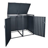 Poubelle de jardin en acier pour l'extérieur avec structure à toit ouvert Poubelle à roulettes avec boîte de rangement en plastique Poubelle double