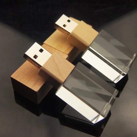 New Wedding Photography Wooden USB 2.0 Flash Drive with Custom Logo 64GB 32GB 16GB 4GB Light up Crystal