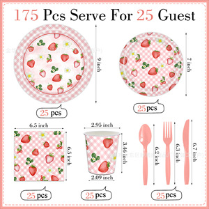 Strawberry Theme Party Supplies Set Paper <b>Plates</b> Cups Napkins <b>Disposable</b> Tableware for Party - Product Image 2