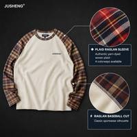 Chemise à manches longues en tricot gaufré vintage personnalisée, manches à carreaux et patchwork, 100% coton, logo personnalisé, style rétro, streetwear décontracté