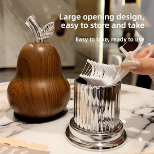 High-End Plastic <b>Toothpick</b> and Dental <b>Floss</b> Storage Box Wood Grain New Style Luxury Household Light High-Looking - Product Image 3