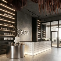Diseño interior de cafetería, panadería y pastelería, personalización completa de la habitación, vitrina de vidrio, mostrador de bar, decoración de tienda de café