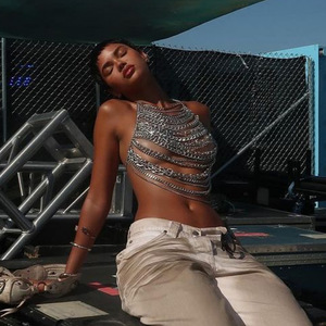 C0106 estate <span class=keywords><strong>senza</strong></span> <span class=keywords><strong>maniche</strong></span> <span class=keywords><strong>t</strong></span>-<span class=keywords><strong>Shirt</strong></span> in metallo catena con scollo aperto sul retro Sexy canotta piccola - Product Image 4