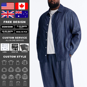 KingSen Wholesale Men's Lightweight Washed Indigo Lyocell Chambray Shirt Loose Fit Button <b>Down</b> Custom Logo Casual Streetwear - Product Image 2
