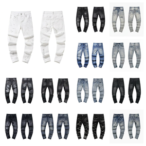 Luxury Designer Purple Color <strong>Jeans</strong> Distressed Slim Fit Men Denim Trousers Vintage Wash High Quality Streetwear Pant Brand - Product Image 1