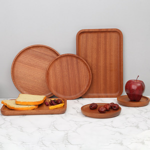 Bandejas de servir de madera estilo japonés, redondas y rectangulares, para uso en el hogar, restaurantes y hoteles, elegantes y seguras para el contacto con alimentos. - Product Image 1