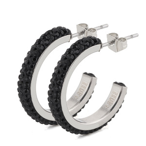 C Shaped Huggie <b>Earrings</b> 35mm Three Row Crystal <b>Studs</b> Stainless Steel Party Jewelry White Green <b>Black</b> Gold - Product Image 2