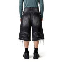 XUCHANG Short en jean baggy pour homme, style streetwear vintage, design original, avec logo personnalisé, 100% coton, délavage effet moustaches et bords bruts