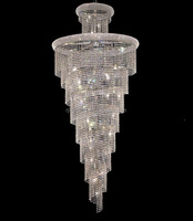 Argent pendaison d'escalier en spirale éclairage hall escalier d'entrée long lustre lampe en cristal