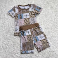 Ensembles de vêtements pour enfants unisexes en bambou à imprimé vintage décontracté RTS, tenue d'été, vente chaude, respirant, manches courtes, mode, 2 pièces