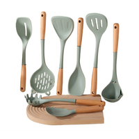 Peralatan Dapur Silikon Laris Manis Set Gagang Kayu Aksesoris Dapur Alat Masak Spatula Sendok Set Peralatan Dapur