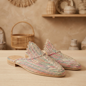 รองเท้าแตะปิดนิ้วเท้าสไตล์โบฮีเมียนทำจากเส้นใยราฟเฟีย - Product Image 4