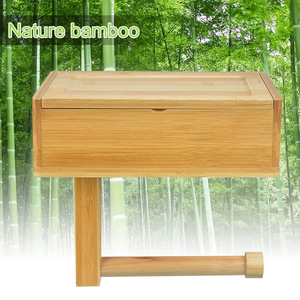 Porte-papier toilette en bambou et bois, porte-papier toilette créatif à double usage pour bureau, boîte à mouchoirs en bois massif, support de rangement - Product Image 3