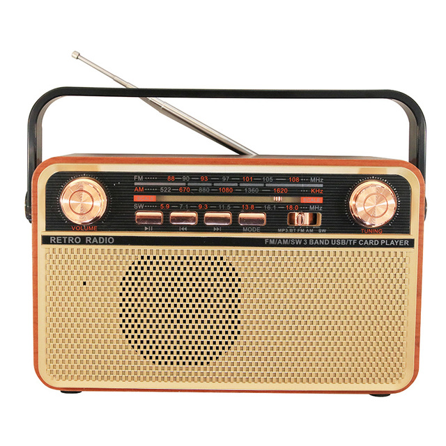 R-505BT Factory AM/FM/SW 3 Band Rechargeable Music Player Wooden Box Portable Radio
