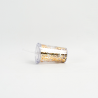 Gobelet en plastique léger de 12 oz à double paroi, portable avec paille, motif pailleté, design mignon pour usage extérieur