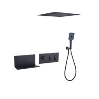 Ensemble de douche mural haut de gamme 2 fonctions en laiton noir avec mitigeur de douche pluie et cascade, finition céramique, pour salle de bain