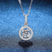 Collier pendentif en argent sterling 925 fin avec halo serti de moissanite colorée GRA 1 carat VVS taille ronde et certifiée