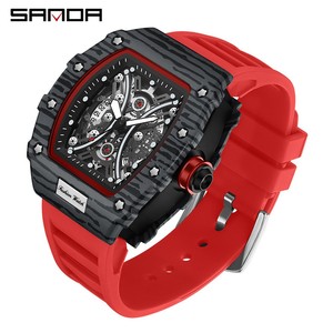 Montre à quartz pour homme SANDA 7044, boîtier tonneau ajouré à motif zèbre, montre-bracelet tendance et unique avec calendrier simple lumineux pour homme - Product Image 5