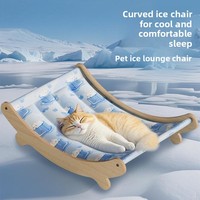 Hamac pour animaux de compagnie avec coussin de refroidissement amovible, imperméable, en bois, pour l'été, imprimé dessin animé tendance, pour chats, intérieur et extérieur