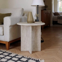 Table d'appoint en travertin naturel Wabi-Sabi, table d'appoint rétro design, table basse en marbre pour salon ou maison d'hôtes