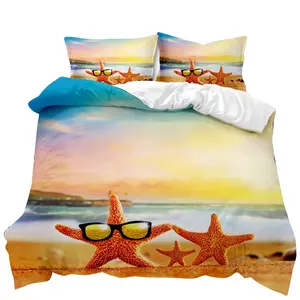 夏季海滩床上用品套装豪华羽绒被套床上用品套装印花羽绒被套特大号