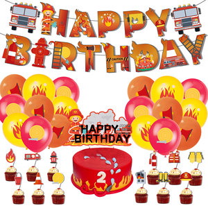 Ballons d'<span class=keywords><strong>anniversaire</strong></span> thème camion de pompiers de dessin animé, décoration de gâteau et décorations de fête pour garçons, fournitures pour fête d'ingénieurs et baby shower - Product Image 1