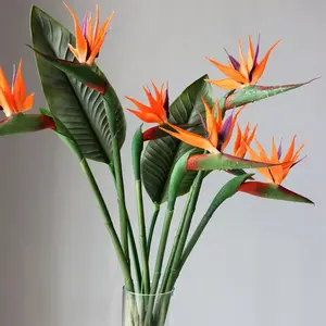 Flores artificiais de borracha macia, plantas artificiais de pu, alta simulação, grande pássaro artificial de planta sintética