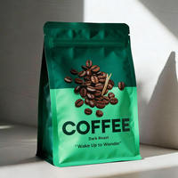 Sachet Doypack pour grains de café de qualité alimentaire, à huit soudures, en MOPP, PE et feuille d'aluminium, avec valve, fermeture éclair, thermoscellable et impression sérigraphique