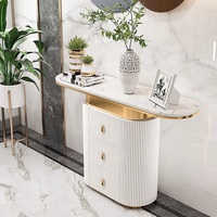 Console d'entrée moderne minimaliste de luxe léger avec plateau en pierre à surface solide et structure métallique, mobilier de maison