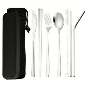 Outdoor Travel Tableware Spoon and Fork Camping Straws Reusable <b>Portable</b> <b>Cutlery</b> <b>Set</b> - Product Image 4