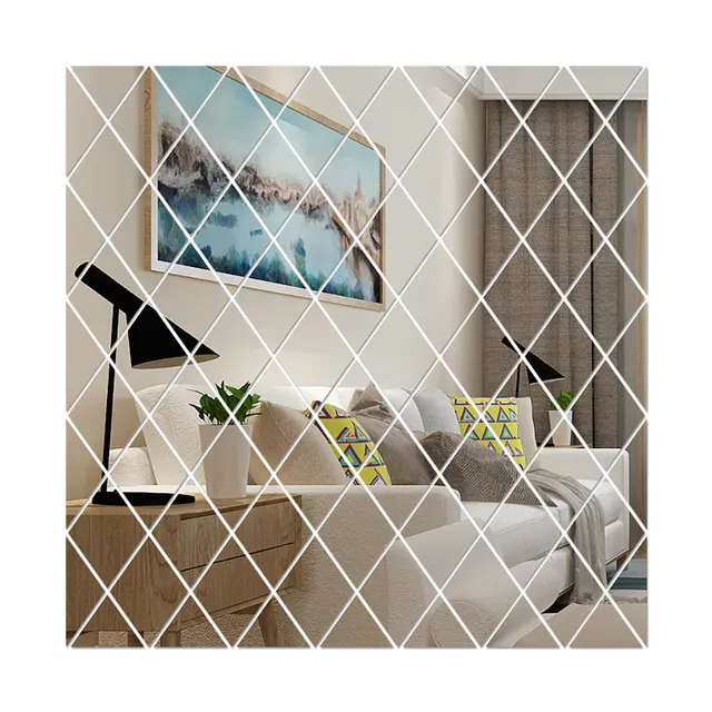 DIY 3D Mirror Wall Stickers Diamonds Triangles Acrylic Wall Mirror Stickers for Kids Room Living Room Home Decor