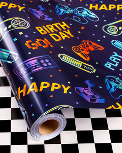 Manette de jeu bleue personnalisable au design original, joyeux anniversaire, imprimée des deux côtés, emballage en papier gravé au laser. - Product Image 1