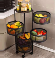 Chariot de stockage de cuisine robuste en métal support rotatif de légumes fruits avec roues