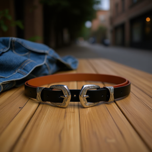 Cintura Angelina in vera pelle da 100 cm con doppia fibbia, stile casual, fibbia argentata, resistente e alla moda - Product Image 3