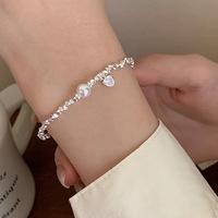 Bracelet en argent sterling 925 avec zircon et perle pour femme, style coréen, bijoux de luxe tendance, vente en gros