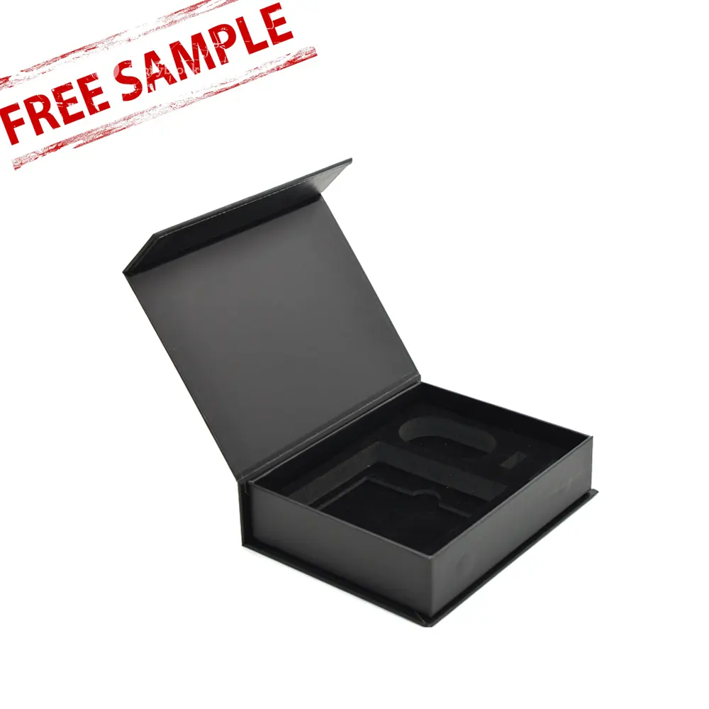 Custom Logo Black Cosmetics Perfume Gift Box Foam Insert Rigid Paper Cardboard Flap Lid Magnet Gift Box